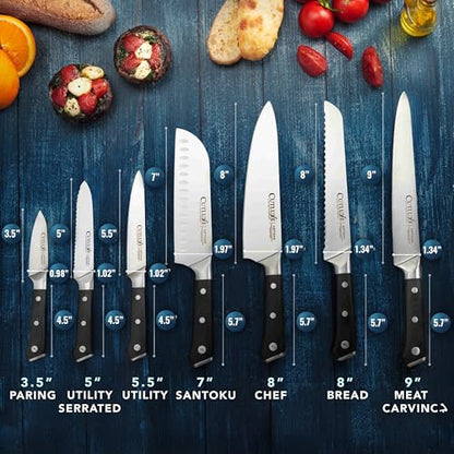 Cutluxe Chef Knife Set, 7-Piece Kitchen Knives – Razor Sharp German Steel | Professional Full Tang Blades with Ergonomic Handles – Artisan Series, Forged High Carbon - size: 7 Pcs Knife Set