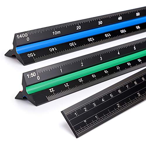 OwnMy 3 Pack 30CM Solid Aluminum Triangular Architect Scale Ruler Set | 3-Colors-Groove Architectural and Engineer Scale Metal Rulers, Clear Scale Metal Drafting Rulers for Civil Engineer Blueprint - style: Metric Scale