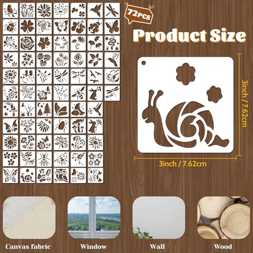 72 Pcs Botanical Stencils Set, Reusable Butterfly & Flower Painting Templates - Leaf, Dragonfly, Wildflower Nature Crafts Kit for Wall Murals, Fabric Art, Wood Signs, Kids Classroom Projects - style: Plant and Butterfly