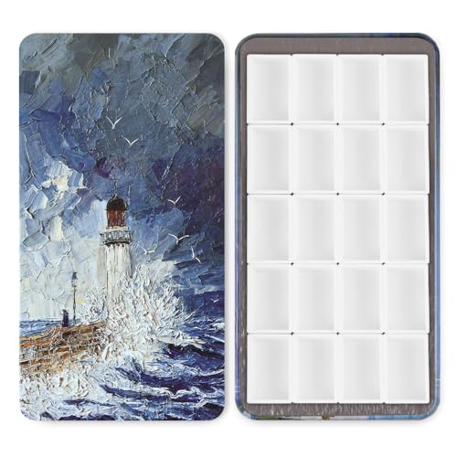 20 Empty Full Pans Watercolor Palette Tins Box with Magnetic Squares - color: Lighthouse, size: 20 Full Pans