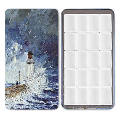 20 Empty Full Pans Watercolor Palette Tins Box with Magnetic Squares - color: Lighthouse, size: 20 Full Pans