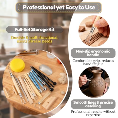 Basic Clay Pottery Carving Tools: 22Pcs Professional Sculpting Set for Home Use for Adult Beginners and Hobbyists - size: 22pcs