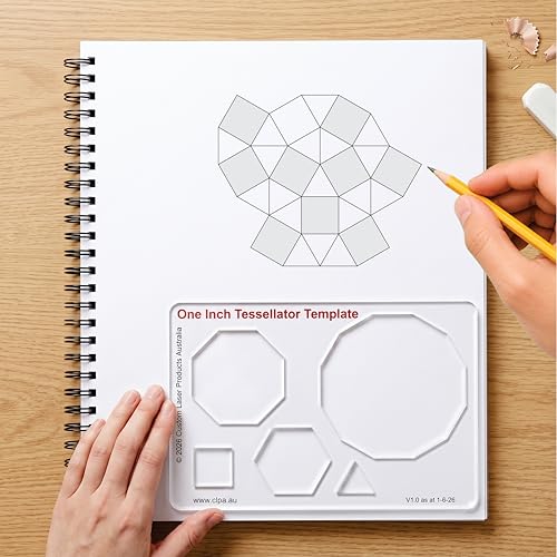 One Inch Tessellator Template, Geometric Stencil for Tessellation Drawing | Australian Designed and Made; Triangle; Square; Hexagon; Octagon and Dodecagon Shapes; PETG Craft and Drawing Template