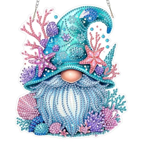 MOGTAA Gnome Diamond Art Hanging Kits for Adults, DIY Double Sided Diamond Art Suncatchers, 5D Special Shape Diamond Painting Beach Pendant Window Ornament Gifts for Home Wall Door Garden Decor - color: Gnome