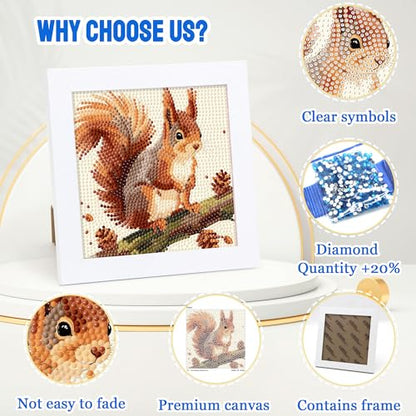 Leixonl Diamond Art Kits for Kids with Framed (7 in) Cartoon Animals DIY Gem Art Painting - Arts & Crafts Gifts for Beginners & Teens (1p-6 in-Squirrel) - color: 1p-6 in-squirrel
