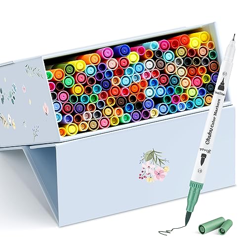 Ohuhu Adult Coloring Book Markers 120 Color Dual Tip Water-Based-Maui-White | No Bleed Coloring Markers Fineliner & Brush Drawing Pens Art Pens for Kids Adults Sketch Journal - color: White Pen, size: 1 Count (Pack of 120)