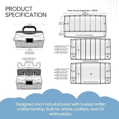ArtBin 3-Tray Art Supply Box Versatile Organizer for Brushes, Paints, Stamps, and More - Durable Hard Plastic, Secure Closure, Portable with Top Trays and Dividers - style: Three Tray