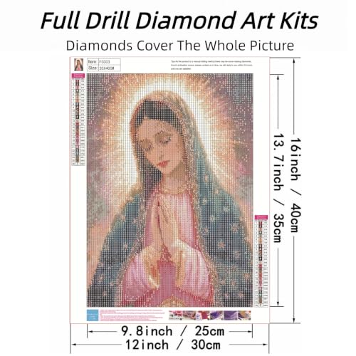 ckdiluy Virgin Mary Diamond Art Kits for Adults Beginners, 5D DIY Religion Diamond Painting Kits, Full Round Drill Diamonds Dots Gem Art Crystal, Home Wall Decor 12X16 Inch - color: FC003