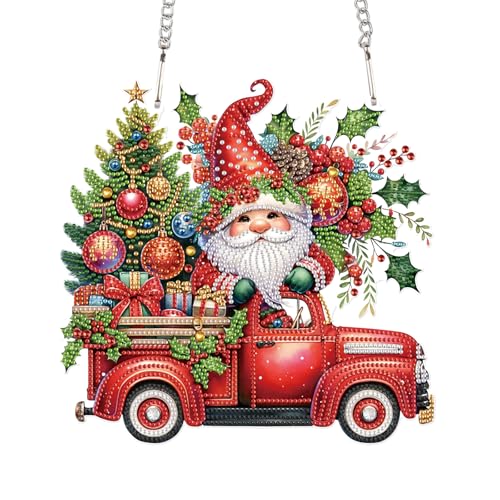 5D DIY Christmas Diamond Art Pendant Kit, Gnome, Christmas Tree & Car Design, Diamond Painting Hanging Ornament for Adults, Crystal Window & Door Decor, Holiday Gift Wall Home Decoration (24.1x23.4cm) - color: Christmas Gnome