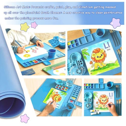 Art Station Set Brush Cleaner and Silicone Craftie Paint Mats - color: Blue