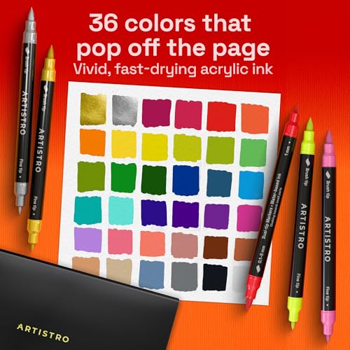 ARTISTRO 36 Dual-Tip Acrylic Paint Marker Pens for Drawing | For Fabric, Rock, Glass, Wood, & Molds, Arts & Crafts Gift for Adults, Teens, & Kids, Classroom Must Haves & School Supplies