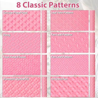 Leriton 9 Pcs Clay Texture Roller Set with Handle, 8-Pattern 3D-Printed Miniature Texture Rollers for Clay, Miniatures, Tabletop, Pottery (Floral) - style: Floral
