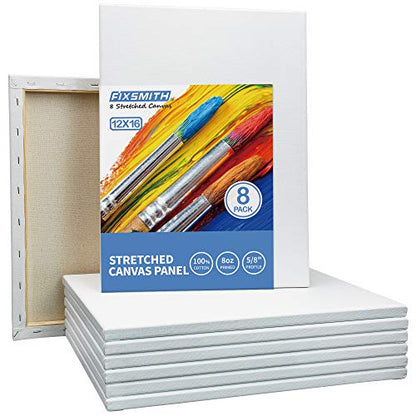 Stretched White Blank Canvas - 12 x 16 Inch, Bulk Pack of 8, Primed, 100% Cotton, 5/8 Inch Profile of Super Value Pack for Acrylics,Oils & Other Painting Media. - size: 12"x16"