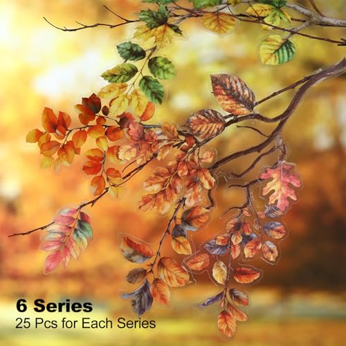 150 Pcs Fall Leaf Stickers for Scrapbooking and Journaling | PET material with colorful leaf, branch and berry designs for junk journals, collage, planners, card making and DIY crafts - color: Leafy Branches