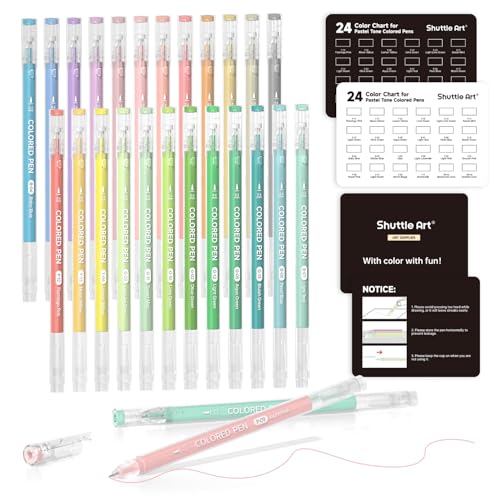 Shuttle Art Colored Pens, 24 Pastel Tone Colors Cute Journal Pens 0.6mm Fine Point Colored Gel Pens for Black Paper Adult Coloring Writing Drawing Journaling Note Taking School Office Home - color: 24 Pastel Tone