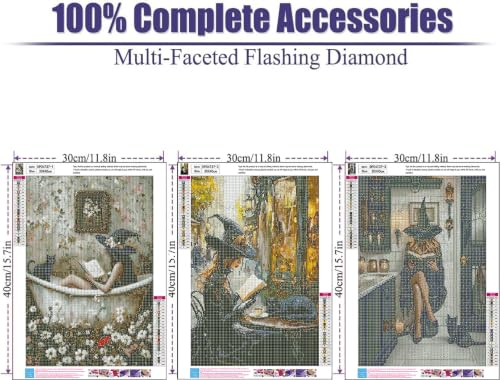 3 Park Witch Diamond Art Kits for Adult diamond painting kits for adults | Goth Witch and Black Cat DIY Diamond Painting Kits 5D Diamond Dots Gem Art Crafts with Tools,Round Full Drill 12x16inch - color: DP04737