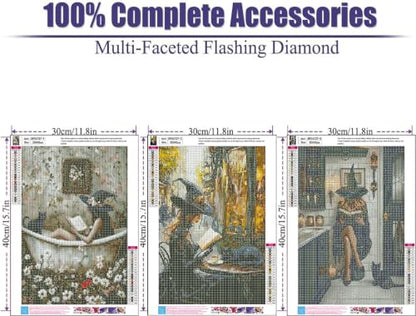 3 Park Witch Diamond Art Kits for Adult diamond painting kits for adults | Goth Witch and Black Cat DIY Diamond Painting Kits 5D Diamond Dots Gem Art Crafts with Tools,Round Full Drill 12x16inch - color: DP04737