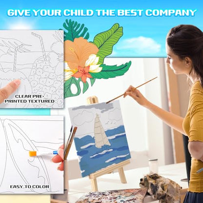 Affrolling 12 Pcs Pre Drawn Canvas for Painting for Adults 8 x 8 Inch Canvas Painting Kits Stretched with Drawing Ready to Paint Beginner Artists Date Night Party Supplies(Beach) - style: Beach