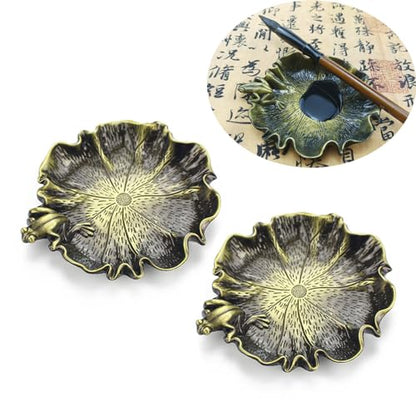 2 Pcs Metal Multifunction Calligraphy Ink Butterfly Calligraphy Pen Holder Inkwell Plate Calligraphy Brush Rack Antique Inkwell Paintbrush Ink Pen Stand Writing Zinc Alloy China（Cyan Lotus）