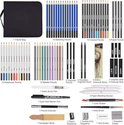 Professional Drawing Art Set, 83 Pieces with Travel Bag, Sketching, Colored Pencils, Charcoal Sticks, Blending Tools