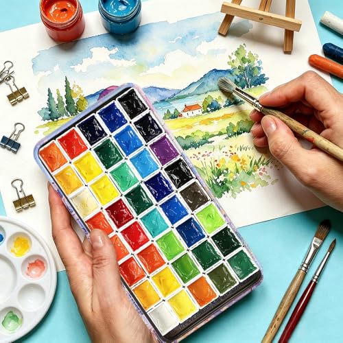 40Pcs Empty Half Pans Watercolor Tin Palette with Magnetic Stripe | Travel Tin Palette Case,Portable Artist Paints Half Pan Kits,DIY Watercolor Oils Acrylics Painting Drawing - color: Paris Impression