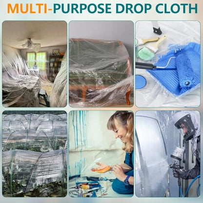 12x9 ft Plastic Drop Cloths, 3-Pack Disposable Painter's Sheeting for Floor, Furniture, Painting,Car & Renovation Protection (3 Pack) - color: 3 PACK
