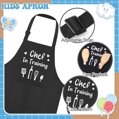 3 Pack Kids Apron for Cooking Adjustable Kids Chef Aprons | Kitchen Funny Aprons with Pockets for Boys Girls Toddler Painting Baking Artist Apron - color: Black,white,red