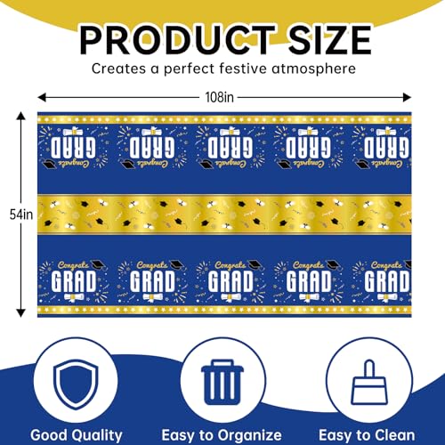 4 Pack Pack Graduation Tablecloth 54"x108" Disposable Plastic Tablecloths Gongrats Grad Tablecover for Graduation Party Supplies (Blue) - color: Graduation Blue