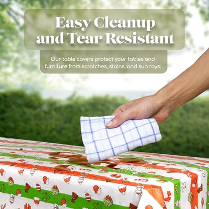 Grandipity Holiday Christmas 12 Pack Premium Disposable Plastic Tablecloth 54 Inch. x 108 Inch. Rectangle Table Cover - color: Christmas, size: 54" x 108" - 12 Pack