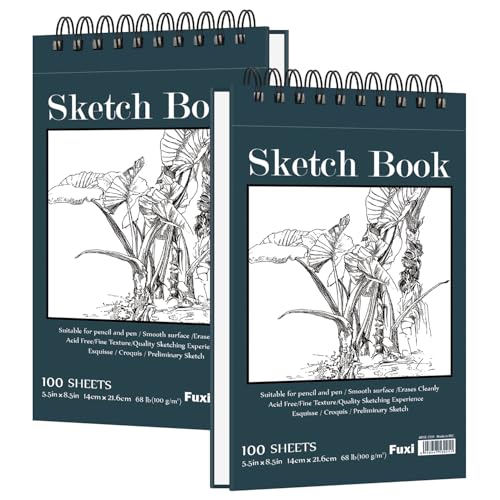 Fuxi Small Sketch Book, Spiral-Bound Sketchbook 5.5 x 8.5 2-Pack 200 Sheets - color: Aegean Blue