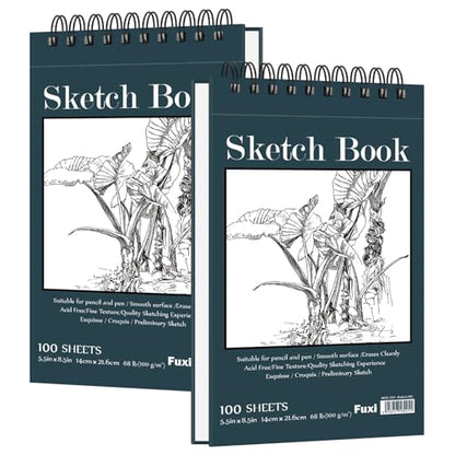 Fuxi Small Sketch Book, Spiral-Bound Sketchbook 5.5 x 8.5 2-Pack 200 Sheets - color: Aegean Blue