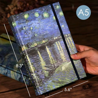 Art Journal, Sketch book, Blank Notebook, 130gsm, Thick Paper Sketchbook, A5, Hardcover Drawing Notebook, Blank Page Journal, Lay Flat, Unlined, Van Gogh Starry Night Over the Rhone - color: A5-Rhone