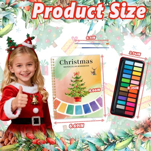Watercolor Workbook - Coloring Book Beginner Friendly Painting Kit, Watercolor Workbooks for Adults with 24 Colors Paint, Exploration Gift for Adults Teens (Christmas) - color: Christmas