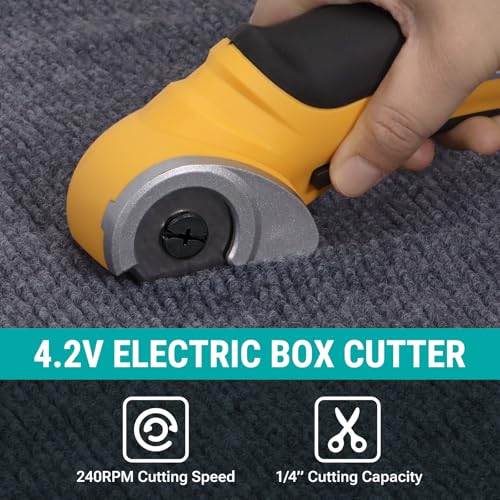 VLOXO Cordless Electric Scissors 4.2V Electric Cutter with Safety Lock | Electric Box Cutter for Cardboard Multi-Cutting Tools Lightweight Left-Right Grip for Carpet Felt Plastic with Storage Box