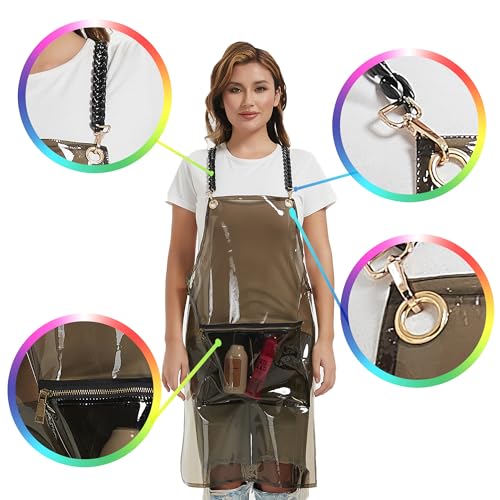 Hair Stylist Apron for Women - Waterproof Barber Nail Tech Apron Hairdresser Hairstylist Salon Aprons with Pocket - color: Black