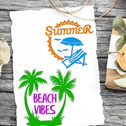Self Adhesive Screen Printing,Stencils Mesh Transfer Stencils - Reusable Screen Printing Stencil Patterns for DIY Painting (Summer Beach 4PC) - color: Summer Beach