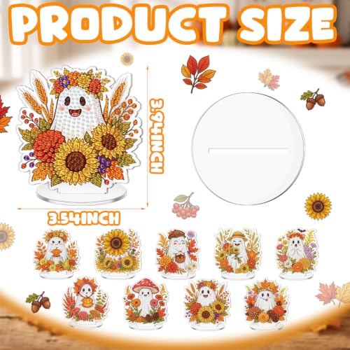 Kosiz 9 Pcs Fall Ghost Diamond Painting Tabletop Decorations Halloween Diamond Art Kits for Adults Double Sided Acrylic Flower Ghost Table Centerpieces Sign for Desktop Beginner DIY Crafts Party Gifts - style: Ghost