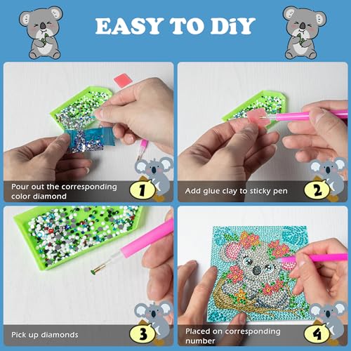 Labeol Diamond Art Kits for Kids Crafts for Girls Ages 6-8-10-12 Easy to DIY Creative Diamond Art Sticker Craft by Numbers Kits for Kids and Adult Beginners (4 Pack Cute Animal) - style: 4 pack cute animal
