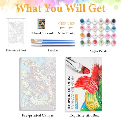 Framed Paint by Numbers Kit for Adults, Colorful Lizard Design 8x12 Inch - color: OPFUS2508-01