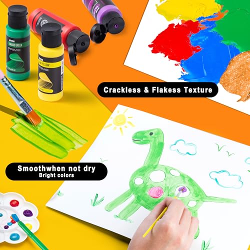 JOYIN Washable Tempera Paint Set for Kids 12PCS, Non Toxic Liquid Paint with 6 Brushes and 2 Palettes - Art Supply for Kids for Arts and Crafts Project, Finger Painting (2 oz Each), Easter Basket Stuffers - size: 2 Fl Oz (Pack of 12)