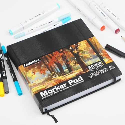 Halobios Square Sketchbook for Drawing, 120 lb/200 GSM Mixed Media Sketchbook, 80 Sheets/160 Pages Portable Marker Drawing Paper Sketch Book for Alcohol Markers, Artists, Beginners（8.3”x8.3”） - size: 8.3"*8.3"