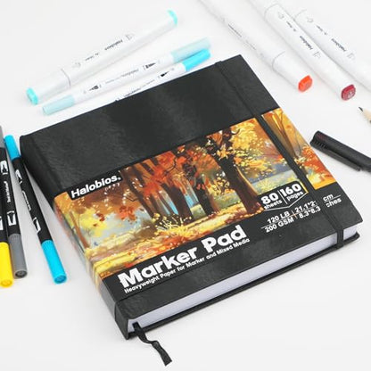 Halobios Square Sketchbook for Drawing, 120 lb/200 GSM Mixed Media Sketchbook, 80 Sheets/160 Pages Portable Marker Drawing Paper Sketch Book for Alcohol Markers, Artists, Beginners（8.3”x8.3”） - size: 8.3"*8.3"
