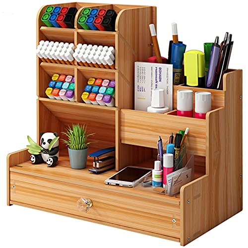 Marbrasse Upgraded Wooden Pencil Holder, Pen Organizer for Desk, Easy Assembly, Art Supply Organizer, Desktop Stationary (Cherry) - color: B17 Cherry