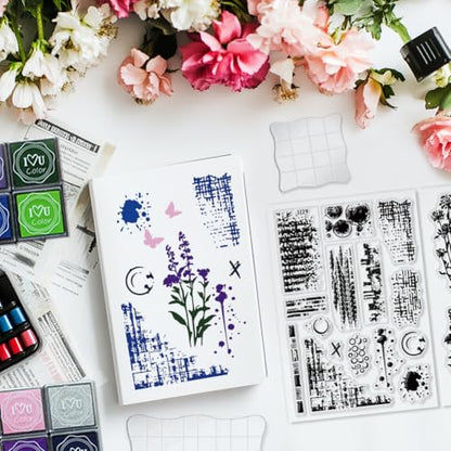 29 Pcs Acrylic Stamps for Crafting Card Making Supplies Set | 3 Acrylic Clear Stamp Blocks, 6 Clear Silicone Stamps Seals, 20 Craft Ink Pads Stamp for DIY Scrapbooking Journal - style: 29Pcs Journal Clear Stamps