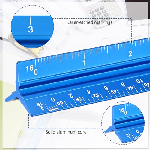 Fumete 12 Pack 6 Inch Architectural Engineering Scale Rulers Small Scale Ruler Pocket Size Scale Ruler Construction Rulers Imperial Measurements for Architects Engineering, Draftsman Drawing(Blue) - color: Blue
