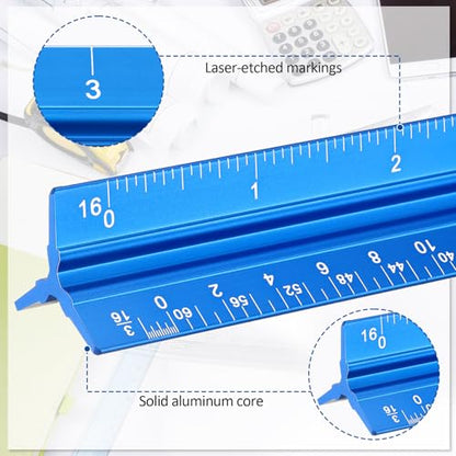 Fumete 12 Pack 6 Inch Architectural Engineering Scale Rulers Small Scale Ruler Pocket Size Scale Ruler Construction Rulers Imperial Measurements for Architects Engineering, Draftsman Drawing(Blue) - color: Blue