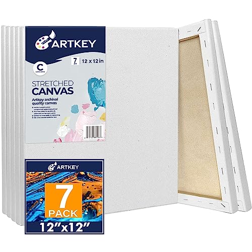 Stretched Canvases for Painting 12x12 Inch 7-Pack, 10 oz Triple Primed Acid-Free 100% Cotton Blank Canvas, Square Canvas for Oil Paint Acrylics Pouring & Wet Art Media, Pour Painting - size: 12"x12"(7-Pack), style: Studio