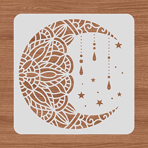 BENECREAT 12x12 Mandala Moon Plastic Stencils, Star Drawing Templates for Wood Wall Painting and Scrapbooking