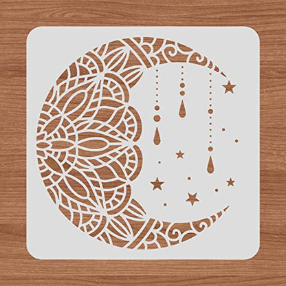 BENECREAT 12x12 Mandala Moon Plastic Stencils, Star Drawing Templates for Wood Wall Painting and Scrapbooking