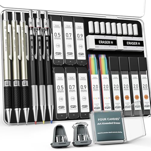 Four Candies 25PCS Mechanical Pencil Set, 0.5, 0.7, 0.9 ＆ 2mm, Storage Case - style: 0.5mm+0.7mm+0.9mm+2.0mm